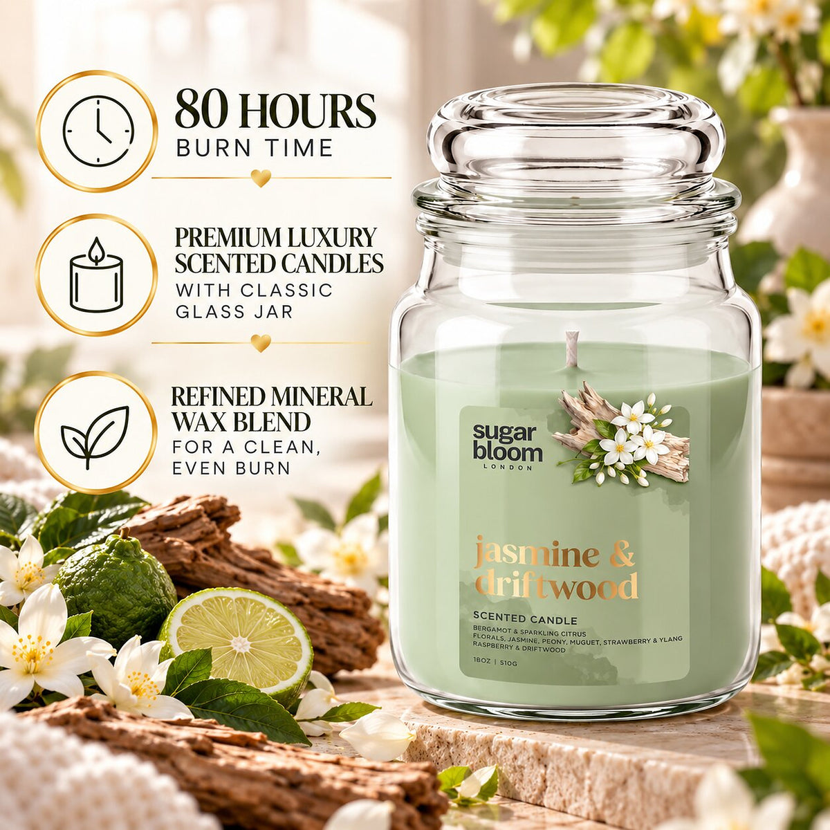 Sugar Bloom Jasmine & Driftwood Candle 510g