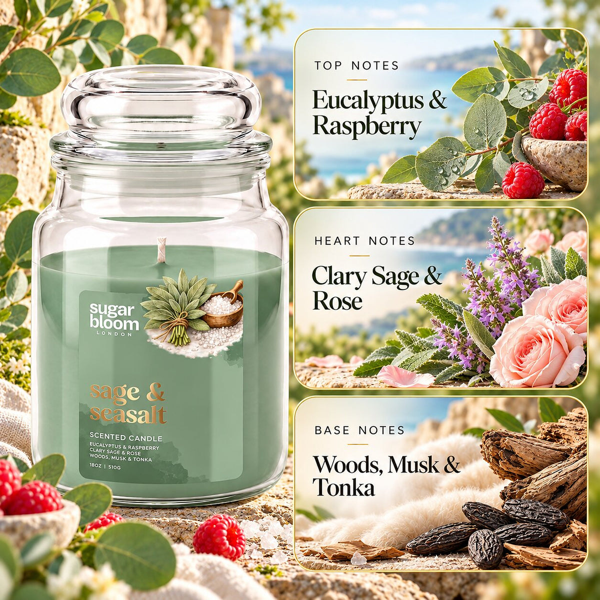 Sugar Bloom Sage & Sea Salt Candle 510g