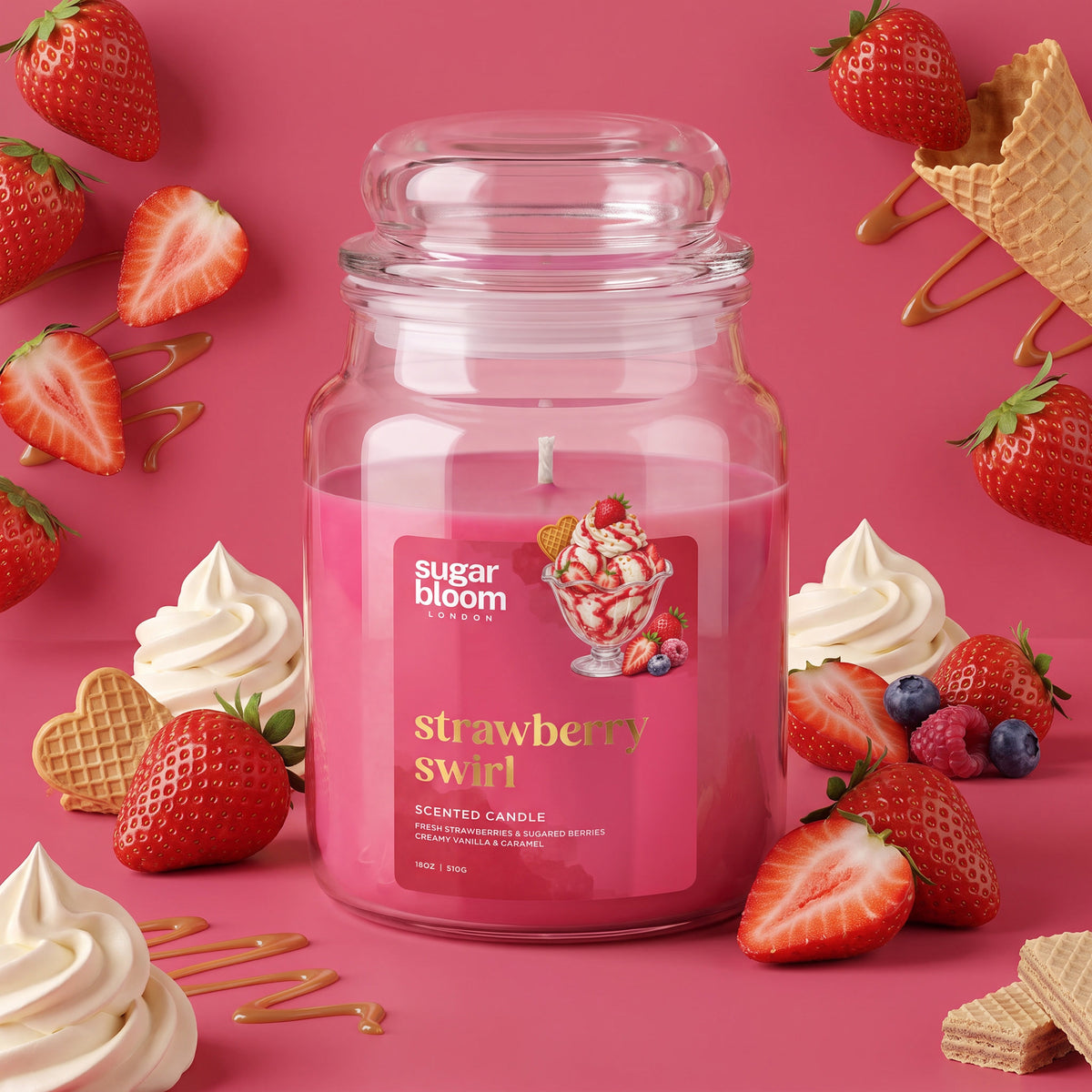 Sugar Bloom Strawberry Swirl Candle 510g